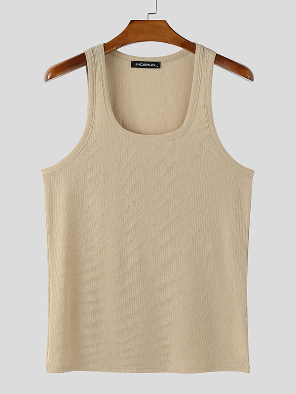 Mens Solid Color Square Neck Sleeveless Tank SKUL06412