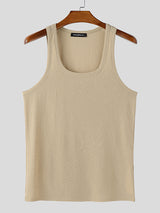 Mens Solid Color Square Neck Sleeveless Tank SKUL06412