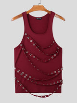 Mens Solid Color Metal Ring Patchwork Tank SKUL04414