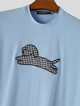 Men's Vintage Cityboy Gingham Plaid Puppy Graphic Short Sleeve T-shirt SKUL68463
