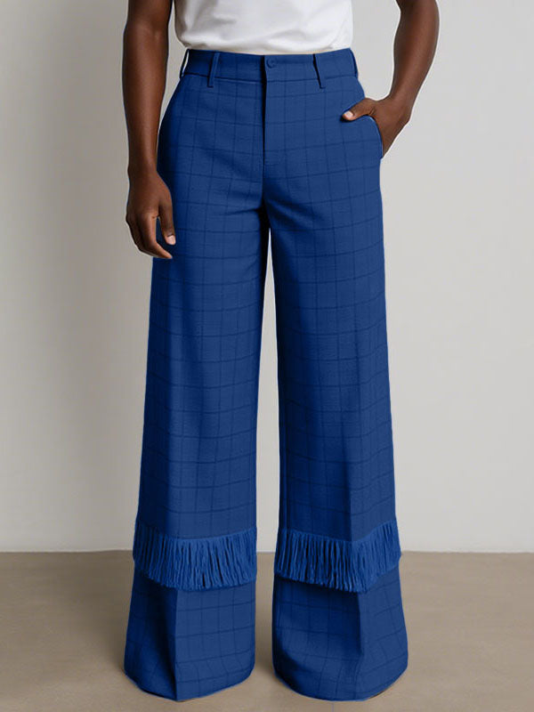 Men's Tassel Patchwork Plaid Casual Pant SKUL26122