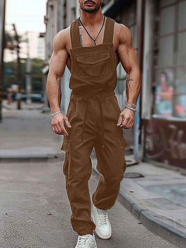 Mens Solid Cargo Pockets Casual Overalls SKUK61931