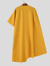 Men's Avant-Garde Asymmetrical Cropped High-Low Button-Up Cape Shirt SKUL64275