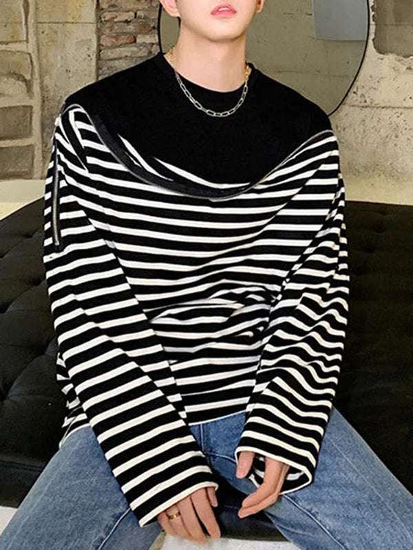 Mens Striped Color-Block Long-Sleeve T-Shirt SKUK88907