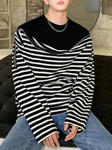 Mens Striped Color-Block Long-Sleeve T-Shirt SKUK88907