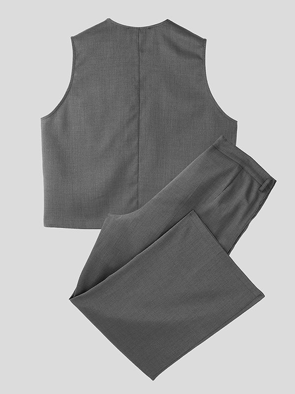 Mens Solid Color Sleeveless Vest Two Pieces Outfit SKUK99803