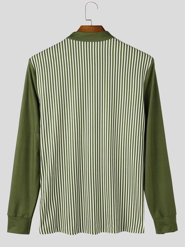 Men's Avant-Garde Early Autumn Urban Casual Contrast Colorblock Muscle Fit Long Sleeve T-shirt SKUL83114