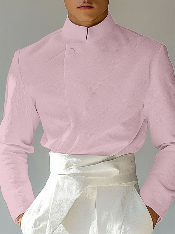 Mens Textured Stand Collar Long Sleeve Shirt SKUK99994