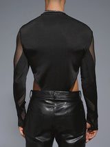 Mens Mesh Patchwork Half-Collar Long Sleeve Bodysuit SKUK33748