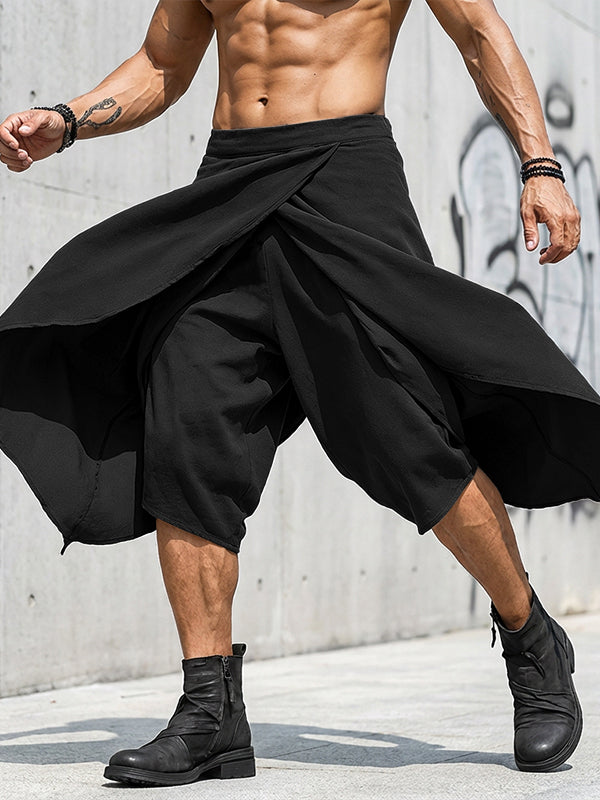 Men's Avant-Garde Asymmetric Layered Cross Wrap Harem Capri Pant SKUL54656