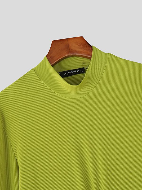 Men's Textured Half Zip High Neck Long Sleeve T Shirt SKUL37307