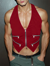 Men's Knit Halter Zip Cropped Tank SKUL21057