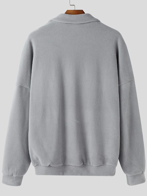 Men's Solid Color Turn Down Collar Long Sleeve Sweatshirt SKUL42389