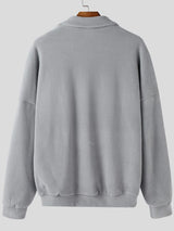 Men's Solid Color Turn Down Collar Long Sleeve Sweatshirt SKUL42389