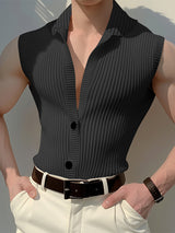 Mens Striped V-Neck Lapel Sleeveless Tank SKUK65899