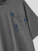 Men's Small Flower Embroidered Loose Short Sleeve T-Shirt SKUL38089