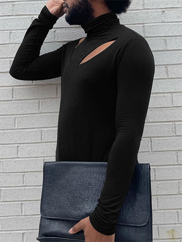 Mens Cutout Textured Long Sleeve T-Shirt SKUK83528