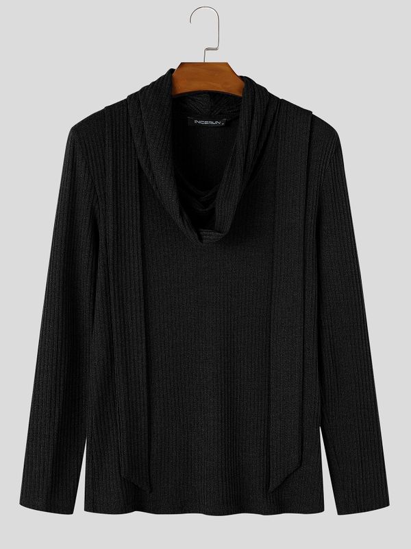 Men's Smart Luxury Daily Commute Hanging Streamer Rib Knit Form-Fitting Long Sleeve T-shirt SKUL84624
