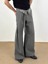 Men's Striped Embroidered Wide Leg High Waist Pant SKUL31995