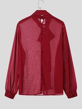 Mens Bow Detail Sheer Long-Sleeve T-Shirt SKUK86707