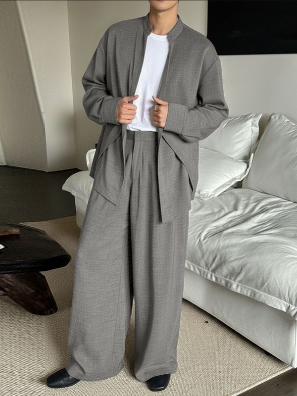 Men's Solid Color Loose Casual Two Pieces Outfit SKUL40092