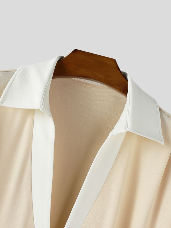 Men's Colorblock Deep V Lapel Long Sleeve Sweatshirt SKUL34191