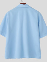 Men's Tie Patchwork Pocket Short Sleeve Shirt SKUL41241