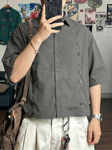 Men's Avant-Garde High Street Multi-Button Deconstructed Relaxed Short Sleeve Shirt SKUL60138