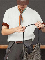 Men's Solid Color Textured Scarf Short Sleeve T-shirt SKUL30510