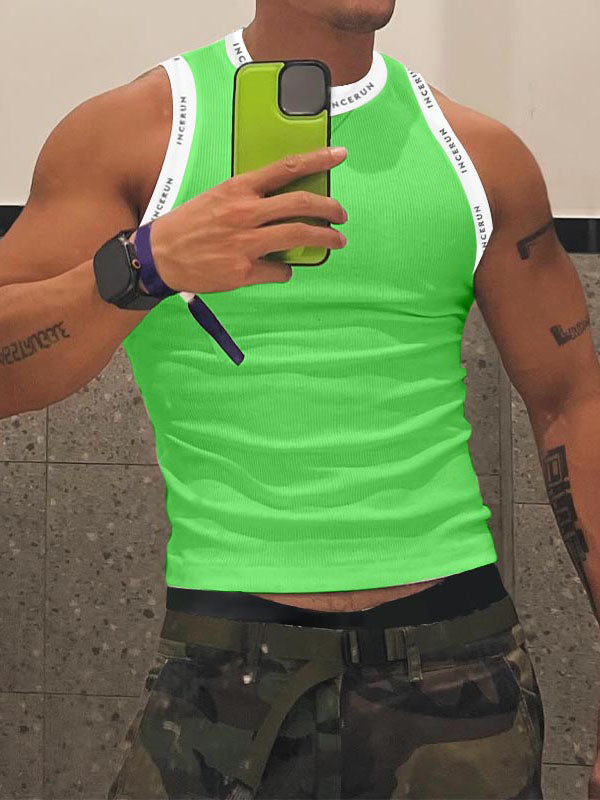 Mens Letter Print Patchwork Knit Tank SKUL02173