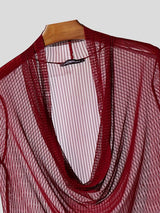 Men's Avant-Garde Sheer Deep Draped Cowl Neck Slim Fit T-shirt SKUL54626
