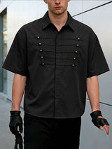 Men's Avant-Garde Hussar-Inspired Military Cording Short Sleeve Button-Down Shirt SKUL62066
