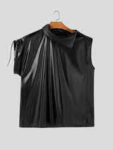 Mens Faux Leather Pleated Zipper Design Tank SKUK91129