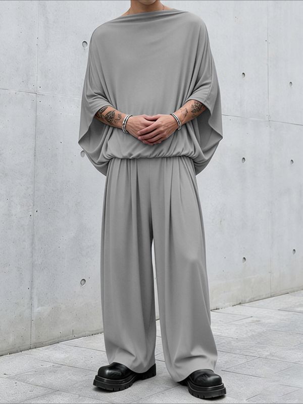 Men's Solid Color Knit Off Shoulder Two Pieces Outfit SKUL62783