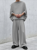 Men's Solid Color Knit Off Shoulder Two Pieces Outfit SKUL62783