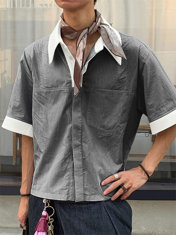 Men's Striped Color Block Short Sleeve Shirt SKUL23655