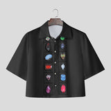 Mens Diamond Print Patchwork Cropped Short-Sleeve Shirt SKUL13692