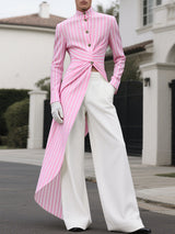 Men's Striped Asymmetrical Hem Long Sleeve Blazer SKUL33050