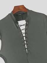 Men's Backless Drawstring Short Sleeve T-shirt SKUL66237
