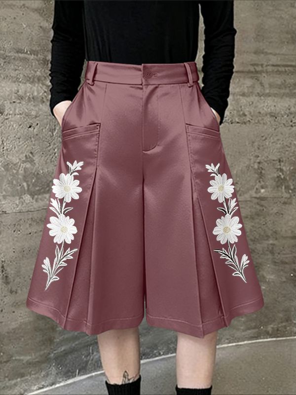 Men's Floral Embroidered Glossy High Waist Short SKUL46155
