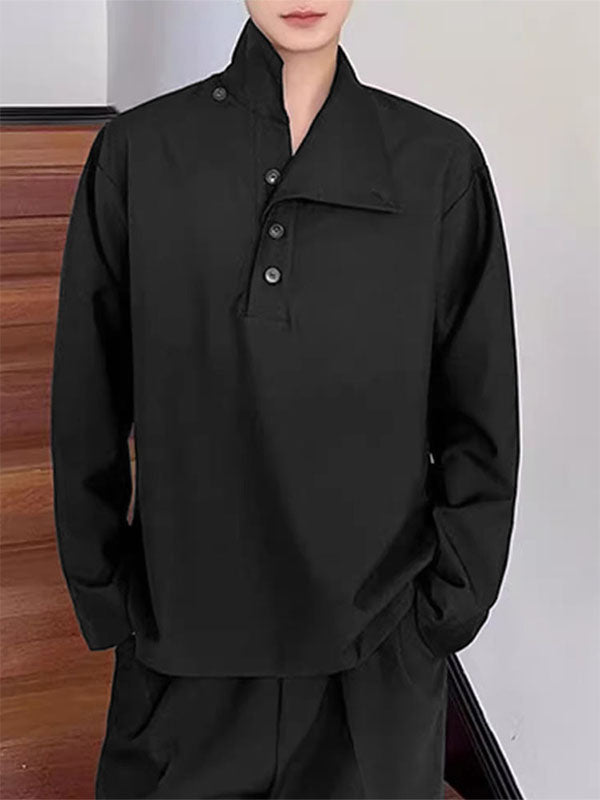 Mens Asymmetric Neck Loose Long-Sleeve Shirt SKUK81259