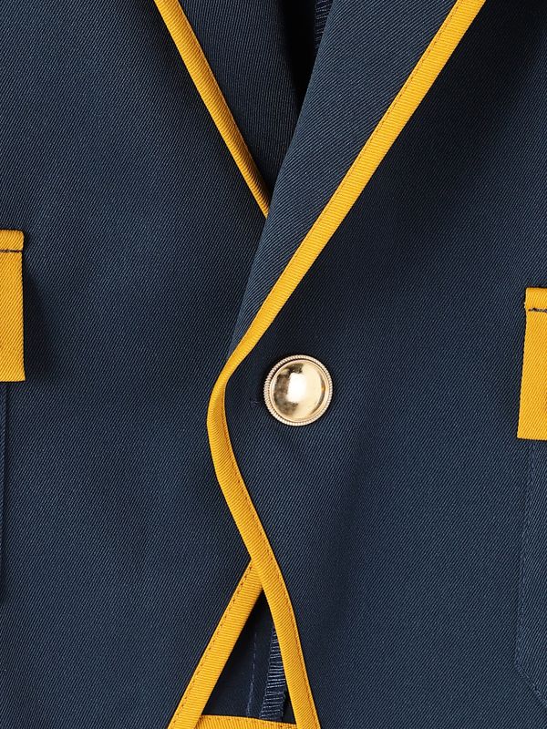 Men's Royal Vintage Evening Gala Contrast Piping Gold Button Cropped Blazer SKUL85520