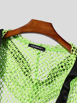 Men's Clubwear Neon Fishnet Mesh Tie-Front Cropped Cardigan SKUL76399
