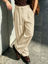 Men's Elegant Minimalist Tie Waist Pleated Draped Wide Leg Pant SKUL68483