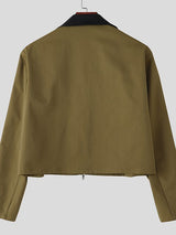 Men's Contrast Color Collar Cropped Zip Long Sleeve Jacket SKUL35207
