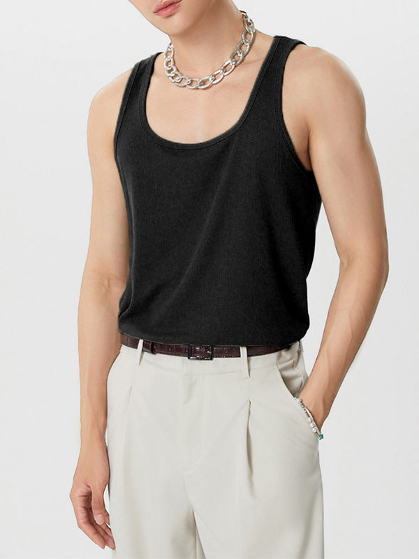 Mens Solid Square Collar Sleeveless Vest SKUK11850