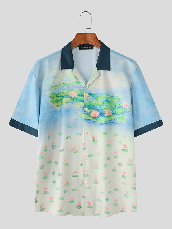 Men's Lotus Print Short Sleeve Shirt SKUL17013
