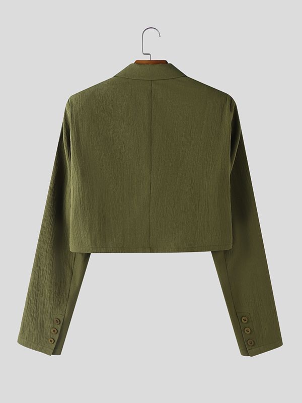 Men's Solid Color Textured Cropped Long Sleeve Blazer SKUL45151