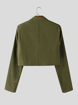 Men's Solid Color Textured Cropped Long Sleeve Blazer SKUL45151