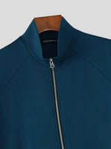Men's Solid Color Double Zipper Design Short Sleeve Cardigan SKUL54066
